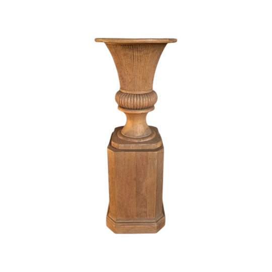 Hardy Interiors Pair of Reeded Baluster Vases with Matching Plinths in Solid Fruitwood, Smokehouse Finish
