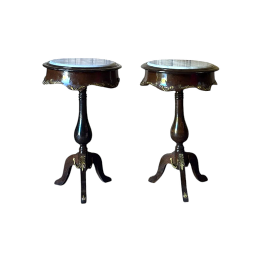 Near Pair of Vintage French Louis Revival Marble-Top Occasional Tables