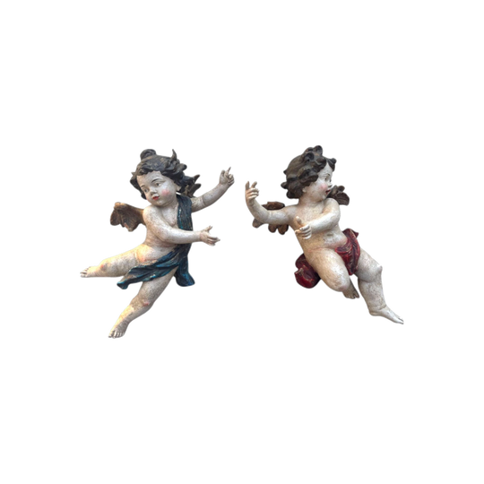 Pair of Antique Painted Gesso Putti