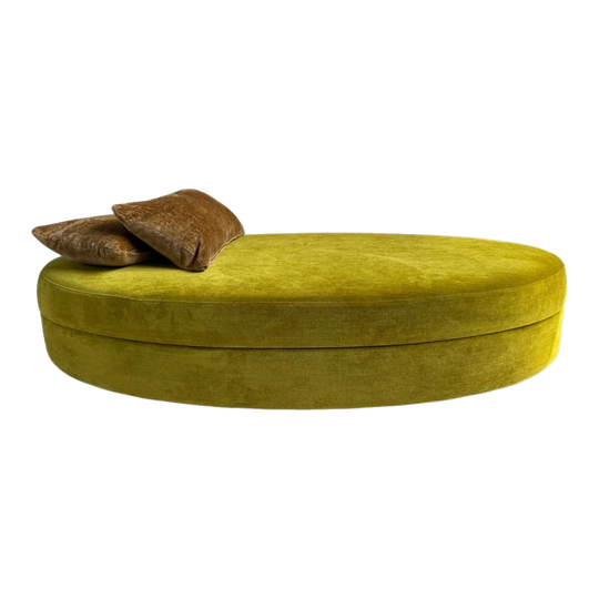 Bespoke Large Oval Ottoman – Chartreuse Velvet by Warwick