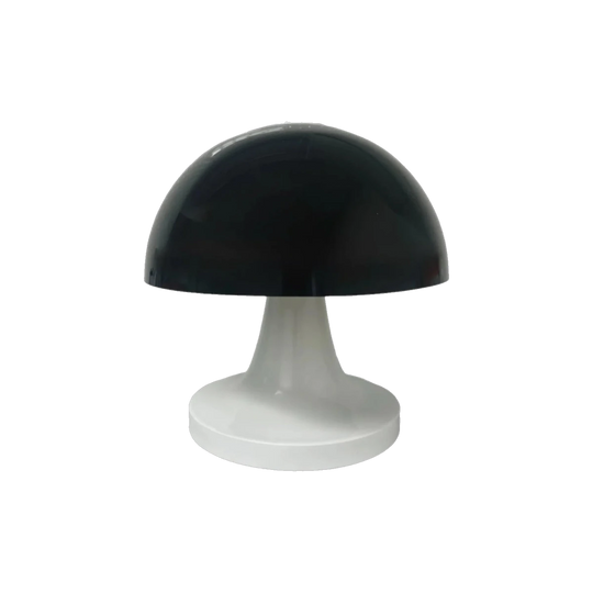 Space Age Mushroom Table Lamp, Black Acrylic Shade and White Enamel Base, Likely UK, 1970s