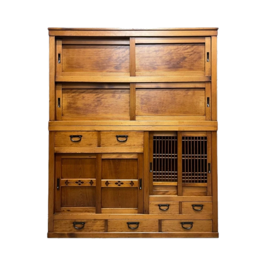 Antique Japanese Mizuya Kitchen Cabinet, Hinoki Cypress & Sugi Cedar, Late Meiji (Early 20th Century), Gifu Prefecture