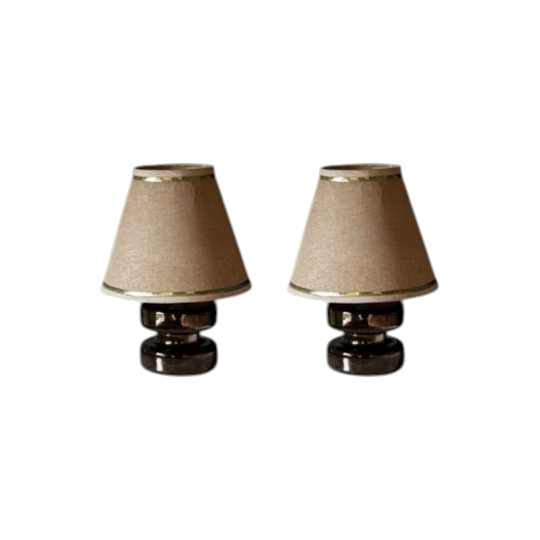 Pair of Vintage Australian Table Lamps, Chromed Metal Double‑Tier Bases with Original Tapered Shades, 1970s