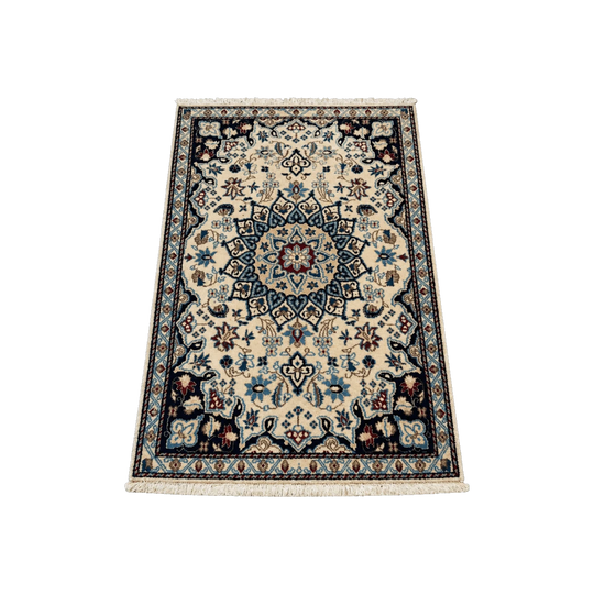 Persian-Style Traditional Area Rug – Cream with Blue, 137 x 85 cm