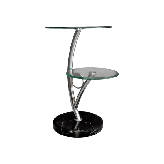 Italian Postmodern Side Table, Circa 1980s, Chrome, Glass and Black Marquina Marble