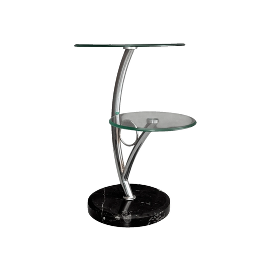 Italian Postmodern Side Table, Circa 1980s, Chrome, Glass and Black Marquina Marble