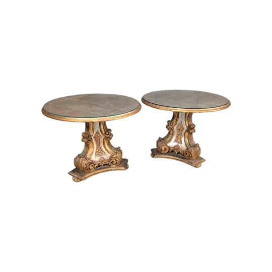 Italian Baroque Revival Gilt and Silver Leaf Pedestal Side Table, Circa 1950s