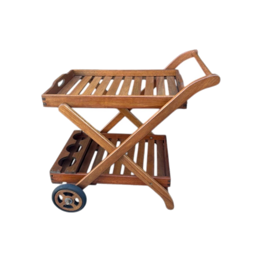 Restored Solid Wood Bar Cart / Serving Trolley – Mid Century Style