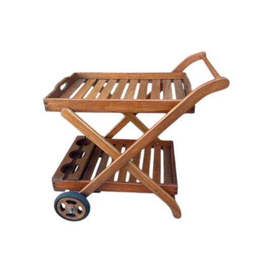 Restored Solid Wood Bar Cart / Serving Trolley – Mid Century Style