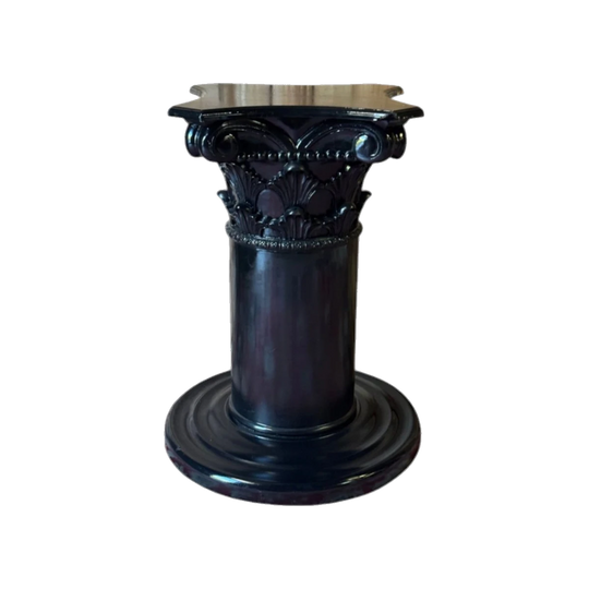 Vintage Oversized Corinthian-Style Column Pedestal in High-Gloss Black