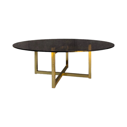 Late 1970s Brass and Smoked Glass Hollywood Regency Coffee Table, in the Manner of Romeo Rega