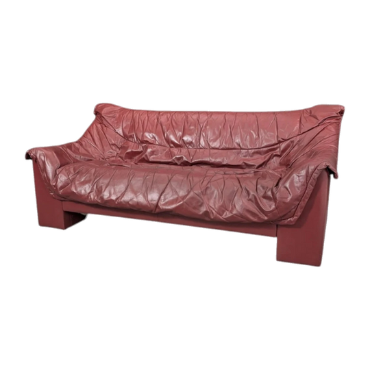 1980s Italian Postmodern Low-Profile Red Leather Duvet Sofa
