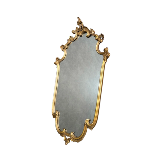 Mid-Century Hollywood Regency Gilt Rococo Revival Wall Mirror, Louis XV Style with Cartouche Crest, 110 cm