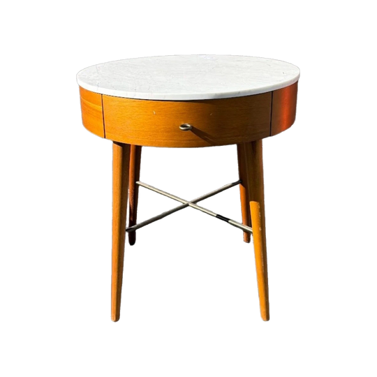 Penelope Marble-Top Bedside Table with Wooden Base