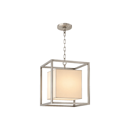 Visual Comfort Polished Nickel Cage Lantern Pendant with Inner Shade