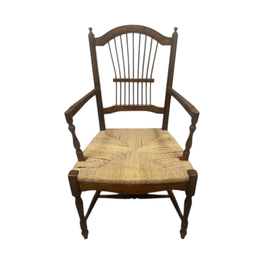 Vintage Italian Wheat-Back Carver Chair by Guido Zichele in Solid Walnut with Original Rush Seat, c. 1980–1990 (David Jones Label)