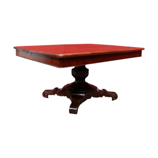 Extendable Antique English Mahogany Pedestal Dining Table with 4 Leaves, c. 1880