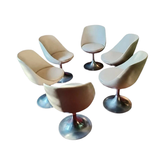 Tulip swivel chairs - space age - white vinyl with aluminium base, set of 6
