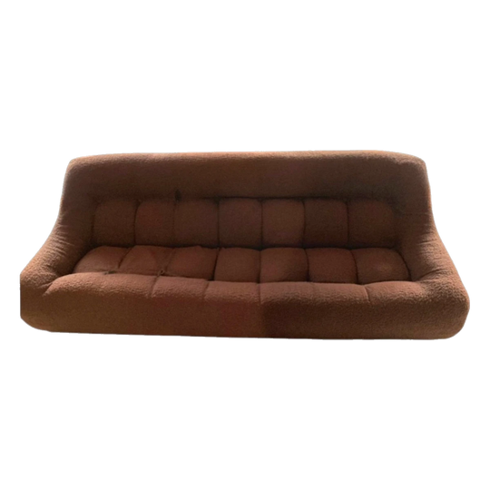 Retro boucle couch — terracotta/rust