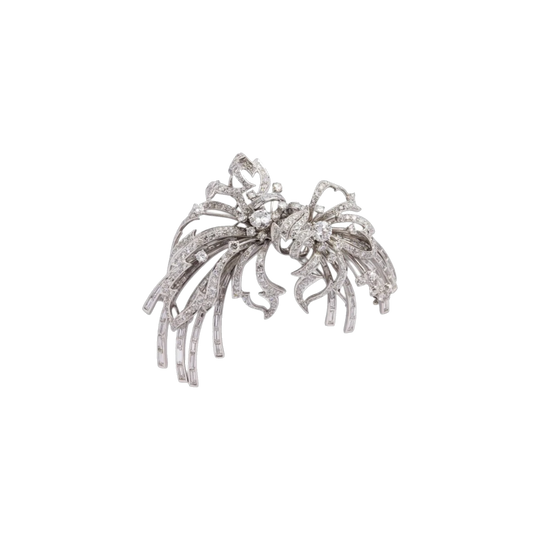 Trabert & Hoeffer Mauboussin ‘Reflection’ Double Clip Brooch, 14K White Gold and Diamonds, Retro Period