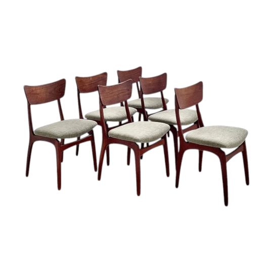 Set of Six Danish Teak Dining Chairs – Professionally Reupholstered with New Fabric and Foam