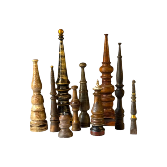 Set of 10 Vintage Turned Timber Decorative Finials with Gilt Accents