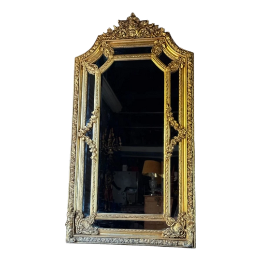 Vintage Rococo Revival Giltwood Mirror with Bevelled Plates