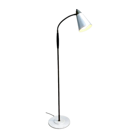 Mid-Century Brass and Aluminium Gooseneck Floor Lamp, 1950s–60s