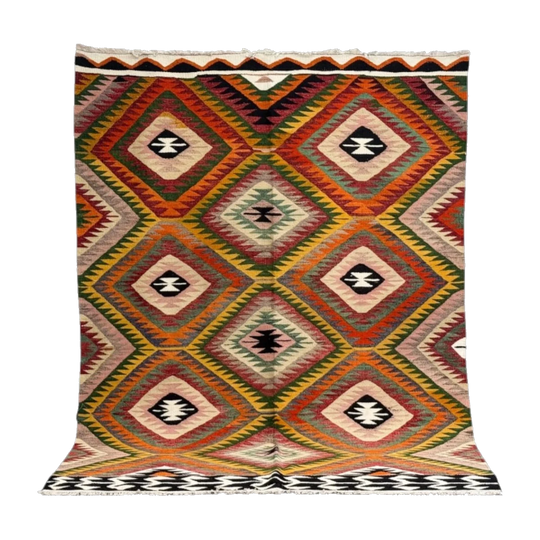 Vintage Oushak Esme Kilim Rug in Wool, Multi-Colour, 187 x 245cm