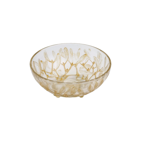 René Lalique 'Gui' Mistletoe Bowl, Clear and Frosted Glass with Sepia Patina, Signed, c. 1930
