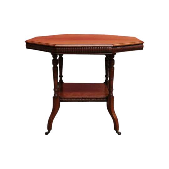 Antique English Mahogany Hexagonal Side/Occasional Table with Lower Tier, c.1920