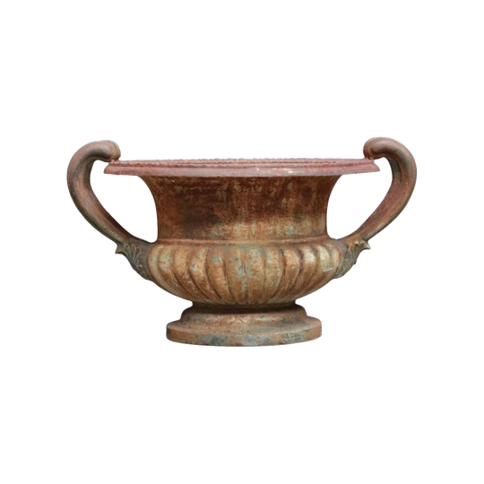 Large Antique French Cast Iron Medici-Style Campana Urn Planter