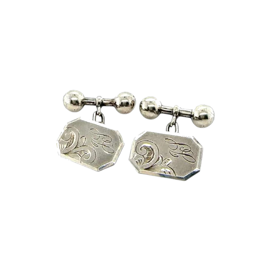 Antique Sterling Silver Engraved Cufflinks, c.1900