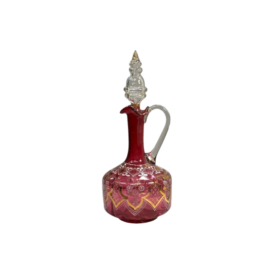 Victorian Ruby Glass Enamelled Decanter with Gilded Highlights, c. 1870, English
