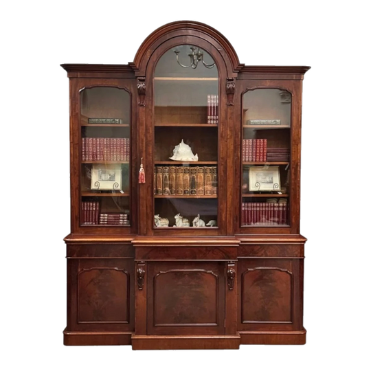 19th-Century English Mahogany Three-Door Breakfront Bookcase, c.1860