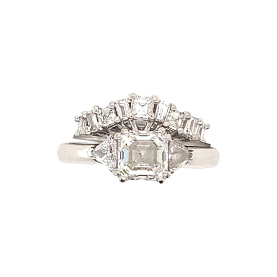 18ct White Gold Engagement Ring with 1.01 ct Princess-Cut Diamond & Handcrafted Fitted Diamond Wedding Band