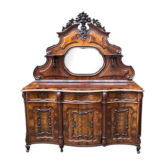 Biedermeier Flame Mahogany 3-Door Sideboard with Oval Mirrored Back, c.1870
