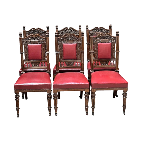 Set of Six Edwardian Carved Oak Dining Chairs, c.1900