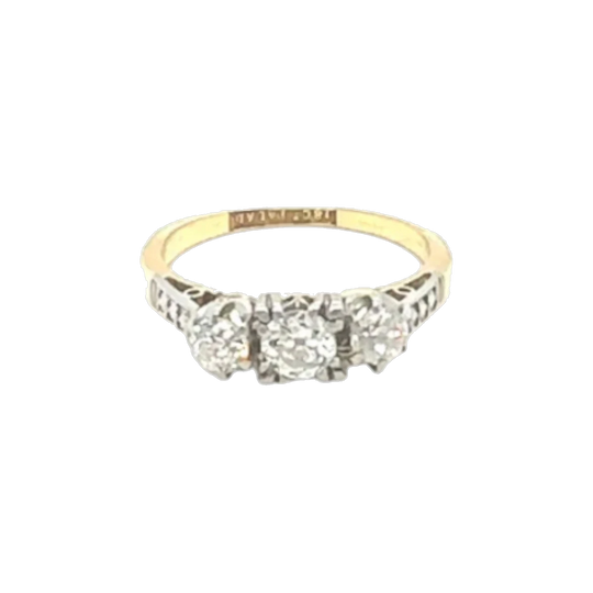 18ct Gold Diamond Three‑Stone Trilogy Ring with White Gold Claws