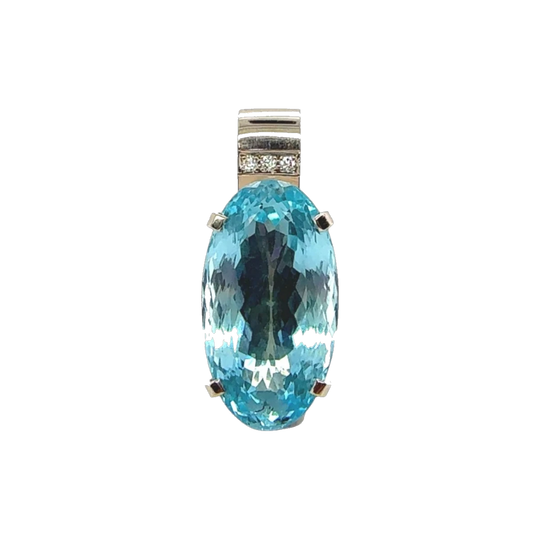 43.87 ct Oval Aquamarine Pendant in 9ct White Gold with Diamond Accents