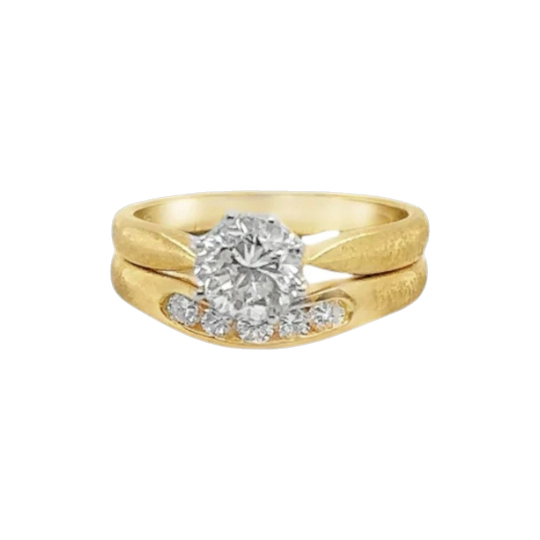 18ct Gold Diamond Solitaire Engagement Ring with Fitted Channel-Set Wedding Band, 1.02ct Round Brilliant, 8-Claw White Gold Coronet
