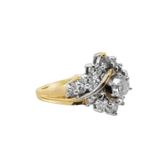 Circa 1940 Vintage 18ct Gold Diamond Cluster Ring, 0.55 ct Curved Halo