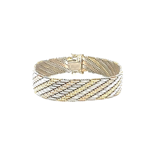 14ct Gold Italian Tri-Colour Woven Mesh Link Bracelet, 45.5 g