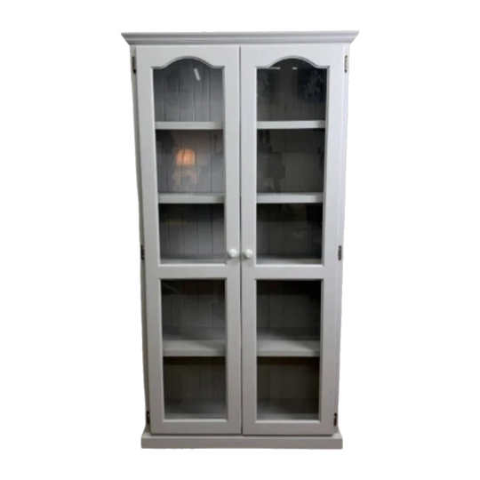 Hand-Painted Display Cabinet in Annie Sloan Chicago Grey with Glass-Panelled Doors, Matt Lacquer Finish