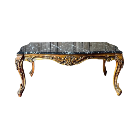 Vintage French Louis XV Style Coffee Table with Shaped Black Marble Top