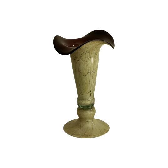 Krosno Jozefina Art Glass Vase, Light Green Crackled Glaze, Deep Purple Interior (Made in Poland)