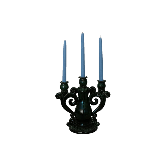 Green Ceramic Three-Candle Candelabra with Rainbow Lustre Glaze