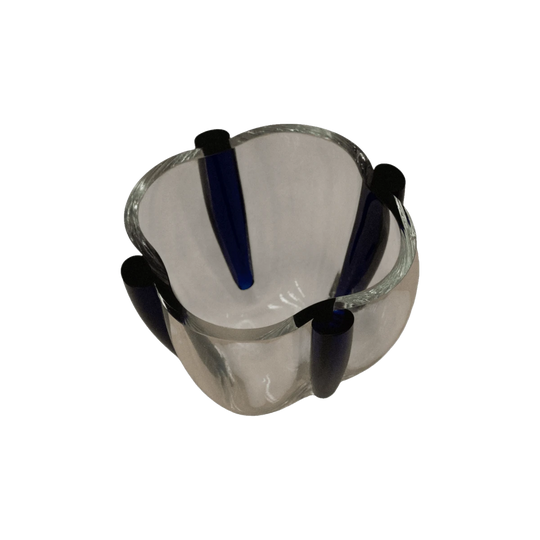 Sasaki Art Glass Bowl/Vase with Cobalt Edges