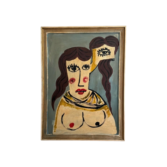 Large Vintage Expressionist Portrait Painting Lady Female Abstract Art Painting