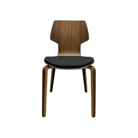 Mobles 114 Gràcia Dinning Chair – Walnut Plywood with Black Upholstered Seat | Ex-Showroom